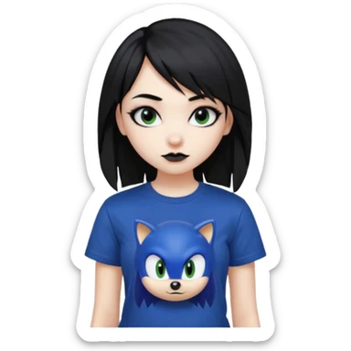 make a goth girl with black hair side bangs, and wearing sonic clothes  sticker