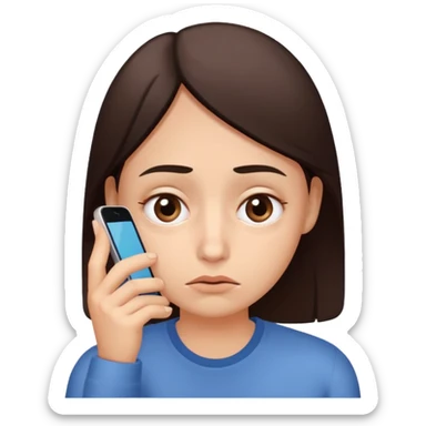 person with smartphone, extremely noticeable dark circles under eyes, tired and addicted facial expression sticker