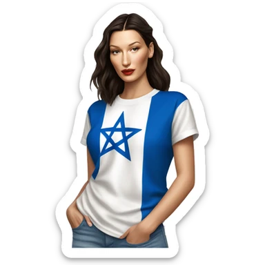 Bella hadid wearing t shirt with Israeli flag, full body sticker