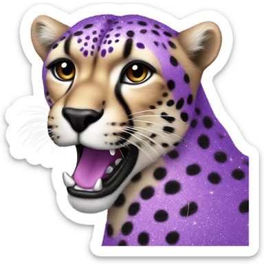 a cheetah covered in purple glitter sticker