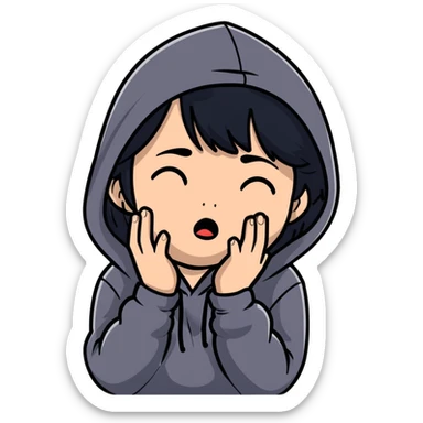 girl with black hair crying wearing a black hoodie sticker
