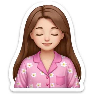 The brown long hair girl going to sleep in pink pajama with smile and closed eyes sticker