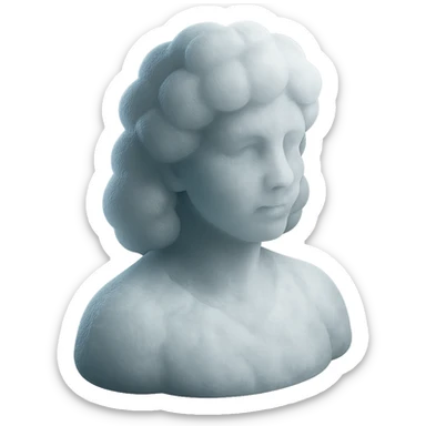 person looking straight, made entirely of white fluffy convex clouds, shoulder length, matte glass style, no background sticker