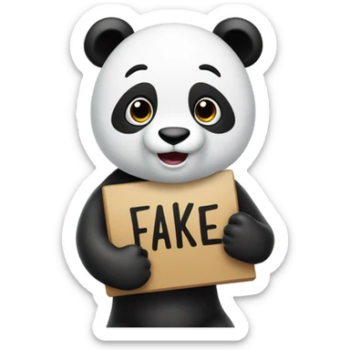 A panda holding up a Sign that says “fake” sticker