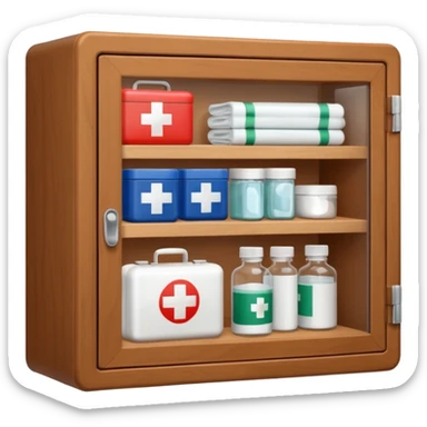 brown first aid cabinet front glass sticker