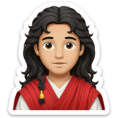 Adonis from Olympus Gods with long black wavy hair, red toga  sticker