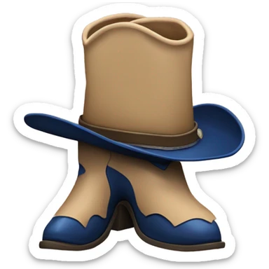 Tall cowboy boot with spur and a dark blue cowboy hat on top sticker
