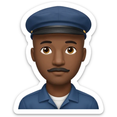 a tall dark hansome black man shaved head thin mustash with compton cap sticker