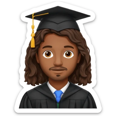 brown man, wavy hair, Brunette with graduation sticker
