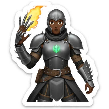 IRON FANG Look: Heavier dark armor with matte steel plates and claw marks Weapon: Retractable glowing energy claws from gauntlets Extras: Smoke bombs clipped to belt Vibe: Silent, intimidating, fiercely loyal Stance: Emerging from smoke, claws extended sticker