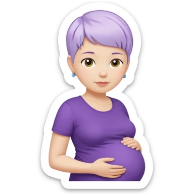 pregnant woman with purple shirt and short pixie cut WHITE hair. only show head, nech and abdomen sticker
