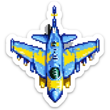 Ukrainian Su-27 fighter jet with blue and yellow national colors, airforce sticker