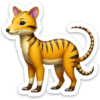 Colorful tropical exotic shiny beautiful fantasy-Thylacine-Vernid-Cacomistle-Oncilla-animal-Fakémon-hybrid-fursona (full body) sticker