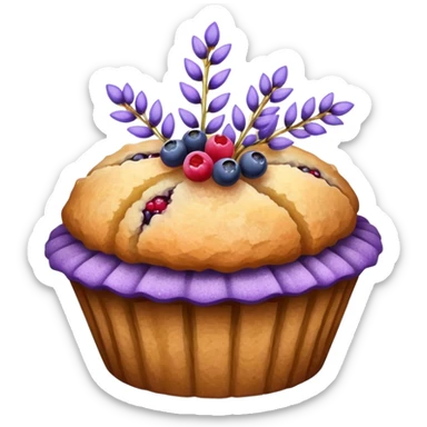 Lavender sprig flower muffin with berries and crystallized sugar sticker