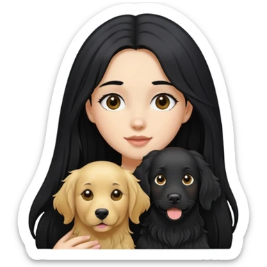 A girl with long black hair walking a black golden retriever sticker