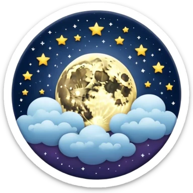 A round galactic colored button with a damask style full moon, stars, and clouds in the center sticker