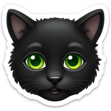 Black furry cat green eyes sticker