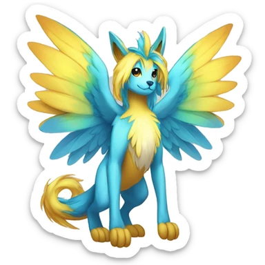 Anthro Sona Cool Cute Colorful Shy Winged Shiny Fakemon-Fantasy-Creature With Long Hair-Mane Full Body sticker