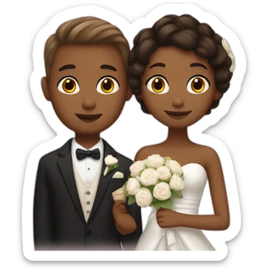 brown girl with short hair and  white boy getting married  sticker
