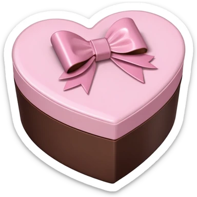 pale pink heart box, pale pink bow, filled with chocolates inside sticker
