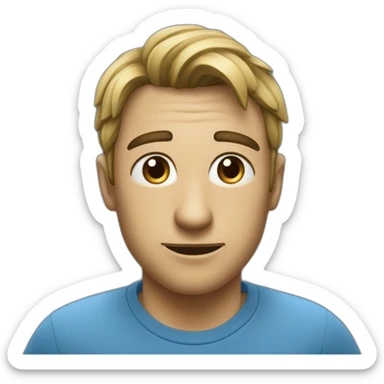 A flork with blue shirt, a quote "No hay sistema" sticker