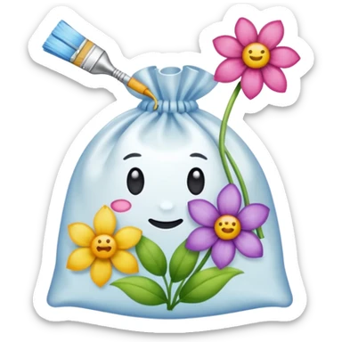 sac plastique noué et gonflé pour tamponner la peinture et créer de magnifiques fleurs colorées. sticker