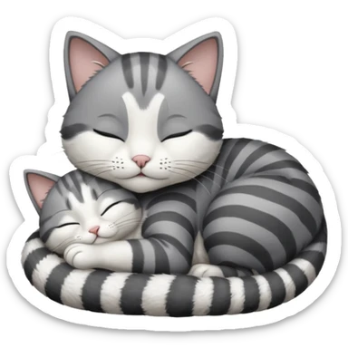 dark grey and white small cat with its eyes closed lying down leaning on its elbow with its paw curled under its head holding it up sticker
