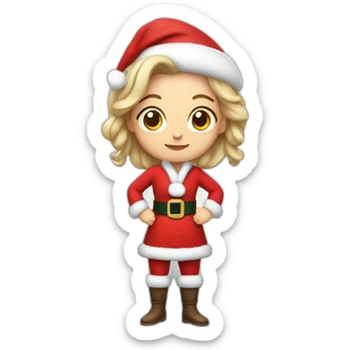 white woman with hair tied dressed as santa for christmas who strikes the pose full height sticker