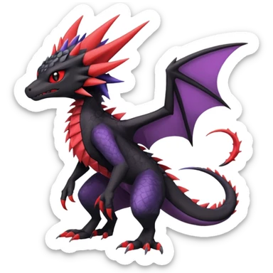 Dark edgy cute black red purple Noivern-Nargacuga-Trico-Salandit-Fakémon-Pokémon-hybrid-fusion sticker