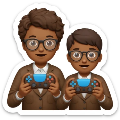 Two poops wearing glasses and each on holding ps5 controller sticker