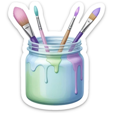 Watercolor paint jar of light blue, light pink, light green and light purple brushes sticker