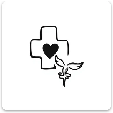 Hand-drawn sexual health clinic symbol with medical cross and heart icon sticker