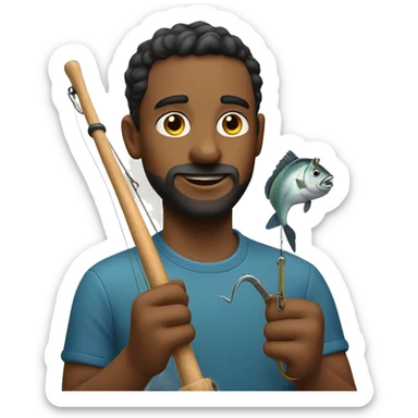 emoji holding fishing hook in his hands, no fish itself sticker