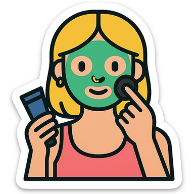 Add a skincare facial mask on the blonde woman with a nose piercing, keep the color outline style, transparent background. sticker