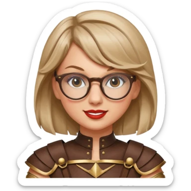 Taylor Swift, wearing gladiator cloth, big round glassed sticker
