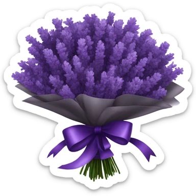 a beautiful aesthetic bouquet of dark purple  lavender tied with a silk purple ribbon sticker