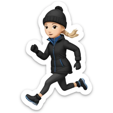 Woman running winter dark ponytail and mittens and hat sticker