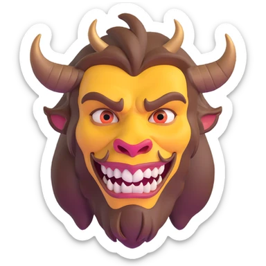 Beast from Beauty and the Beast halfway transformed back to human prince, part beast part human, with human mouth sticker