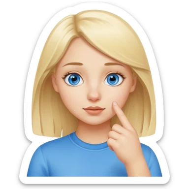 put a finger on the nose but In a cute way, bye a blond girl with blue yes  sticker