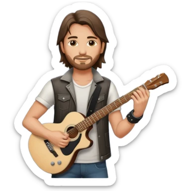 Jony Silverhand from Cyberpunk 2077, city skyline at night, holding a guitar sticker