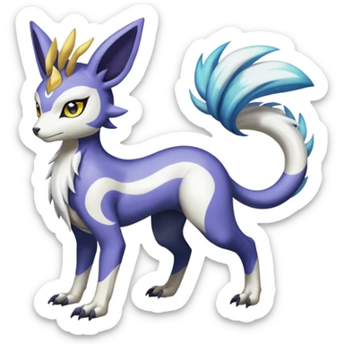 Colorful Skilled Adept Graceful Asian Painted Garurumon-Meloetta-Renamon-Absol-fusion-hybrid-creature (full body) sticker