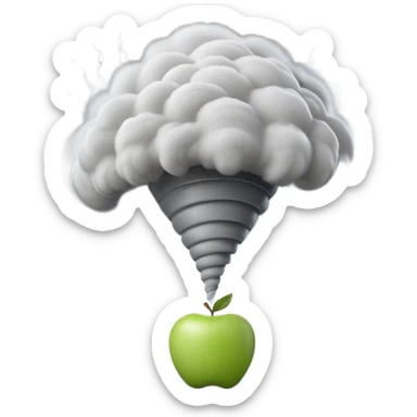 3D render of Tornado, miniature weather phenomenon, volumetric particle effects, swirling dusty grey funnel cloud, elemental energy, Apple emoji style, isolated on white background --v 6.0. sticker