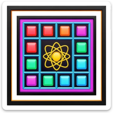 Generate 8 unique emoji-style icons representing chemical element tiles, atomic symbols, colorful science grid blocks, and laboratory chemistry themes. sticker