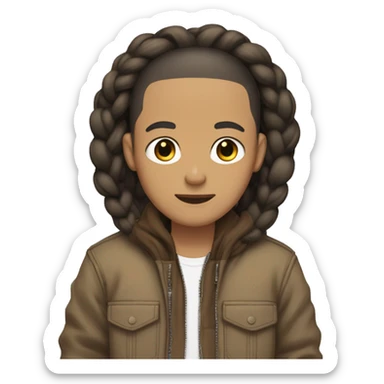 Large light skin man with braids and brown zip up jacket with anime shirt under jacket  sticker