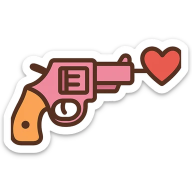 flat toon style simple shapes love gun with heart barrel sticker