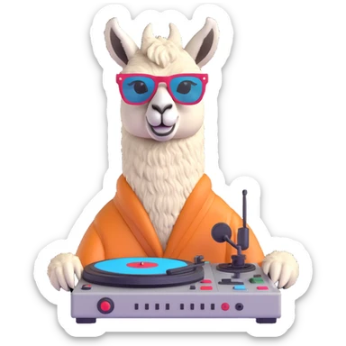 a cool llama with sunglasses and a DJ turntable sticker