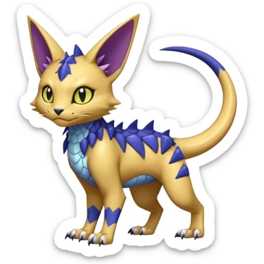 white belly, scaley scaly batty feline-like quadrupedal digitigrade furry feral Bastet-Noibat-Gatomon-Garchomp-Digimon-Fakémon-Pokémon-creature (full body) sticker