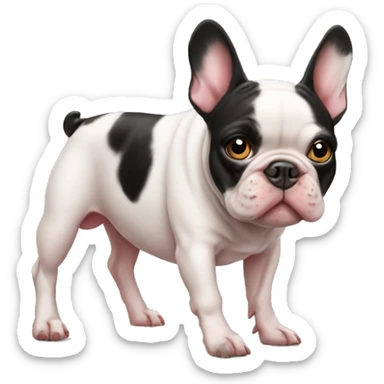 A French bulldog with a pig's heel sticker