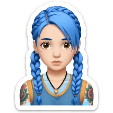 blue hair with braids and tattoos sticker