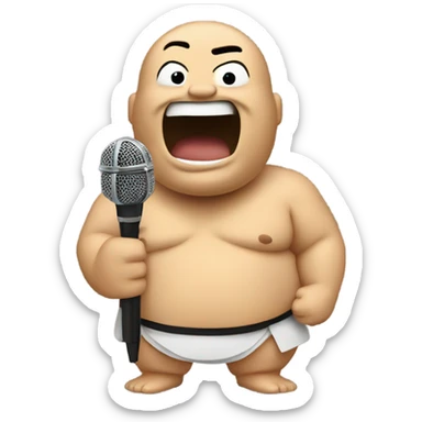 Sumo wrestler singing into microphone sticker